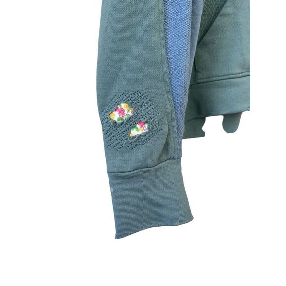 LoveShackFancy Women's 100% Cotton Distressed Hooded Sweater Blue Size XS - Picture 3 of 8